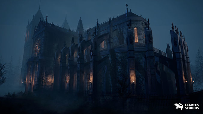 Old Cathedral Environment Low-poly 3D model 3