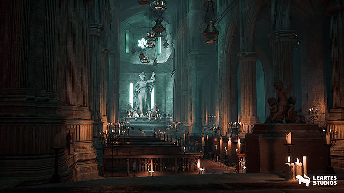 Old Cathedral Environment Low-poly 3D model 7