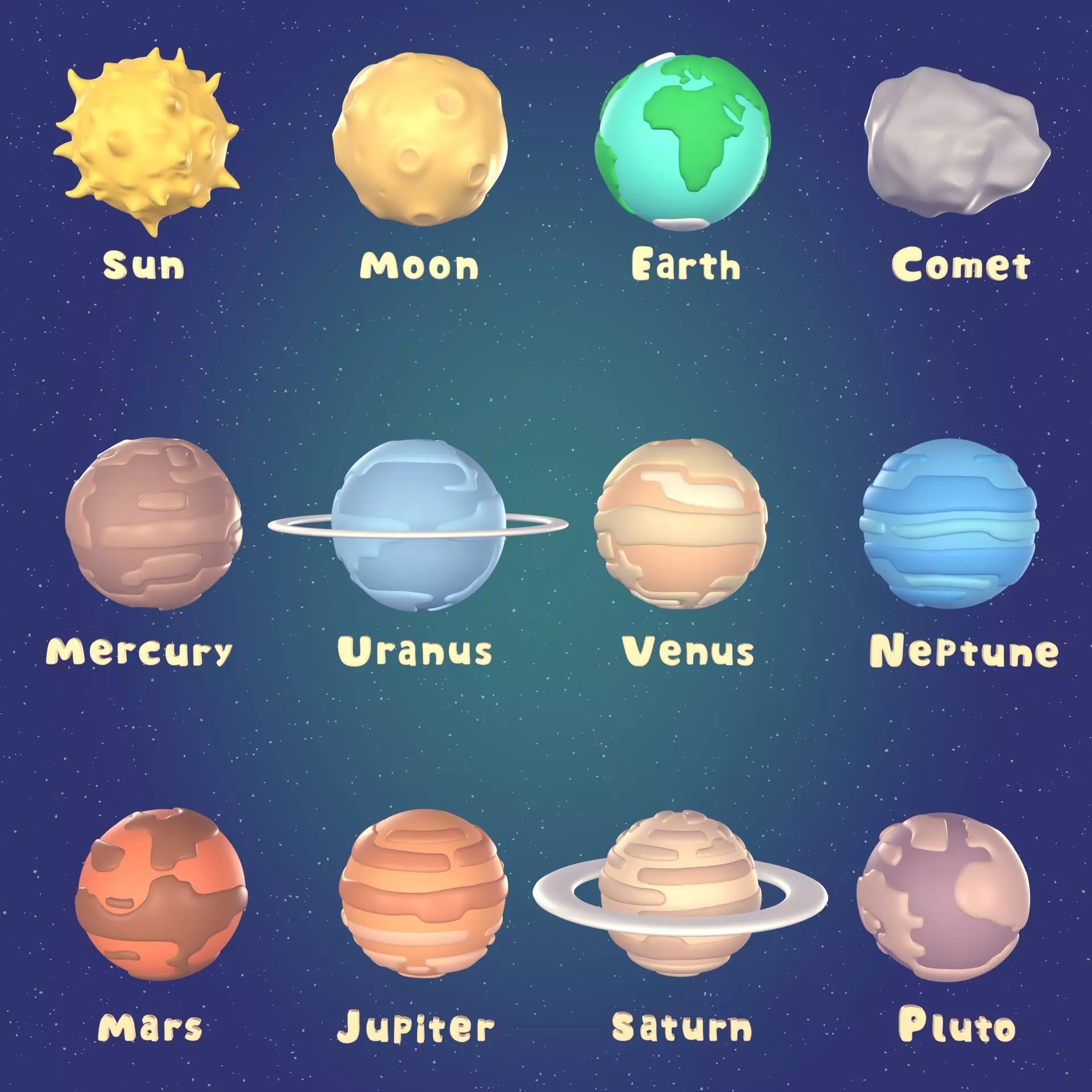 Cartoon Space Pack - Planets - Solar System Low-poly 3D model