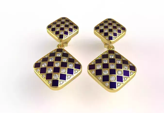 Round Diamond and Enamel Earring