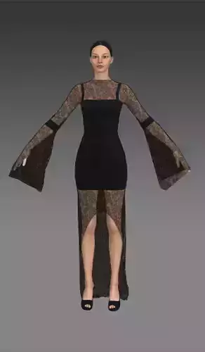 Black lace dress wide slevee 