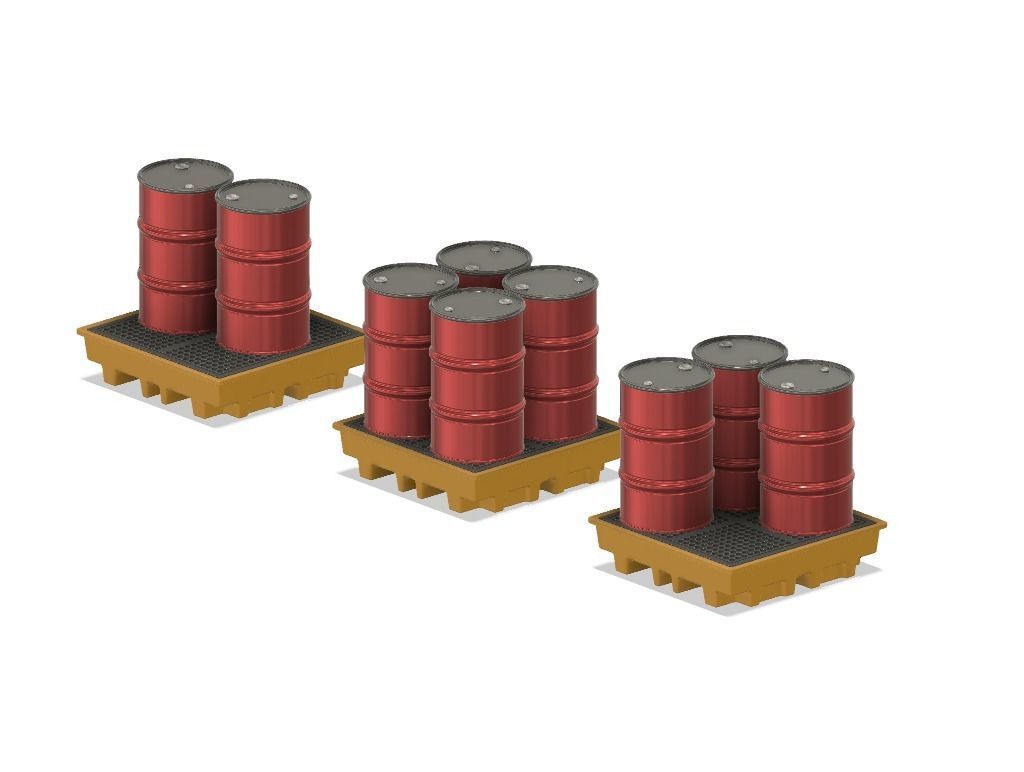 Model Railways Steel Oil Drums on Spill Pallets 3D print model_2