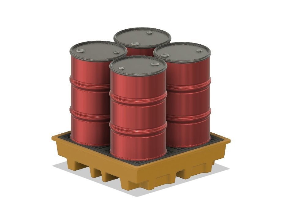 Model Railways Steel Oil Drums on Spill Pallets 3D print model_6