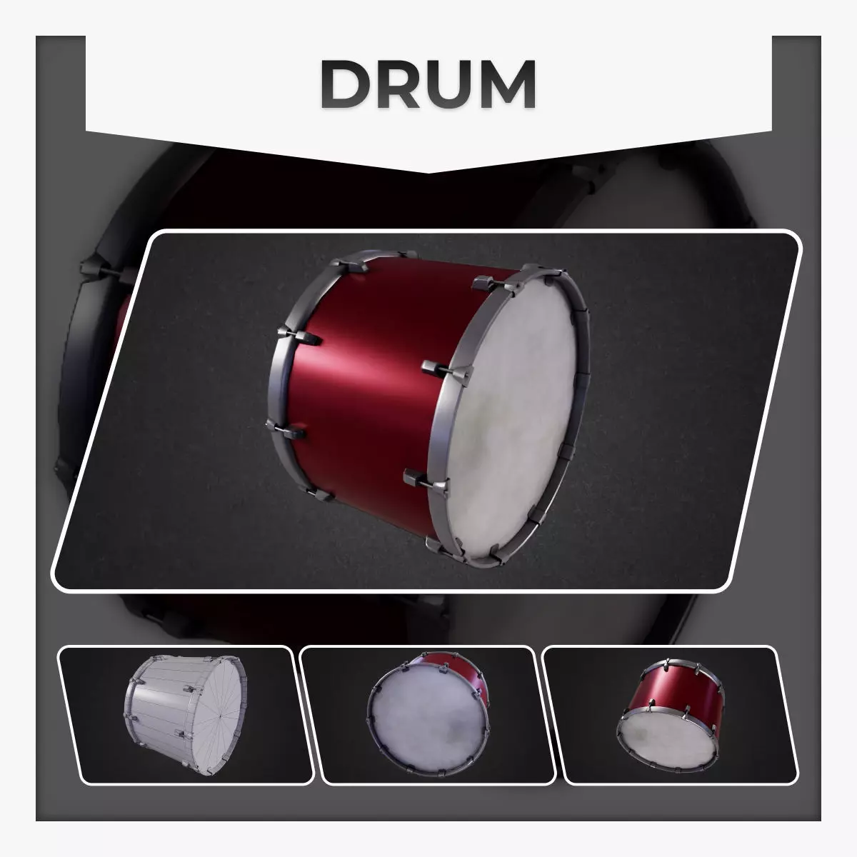 Drum model Low-poly 3D model_0