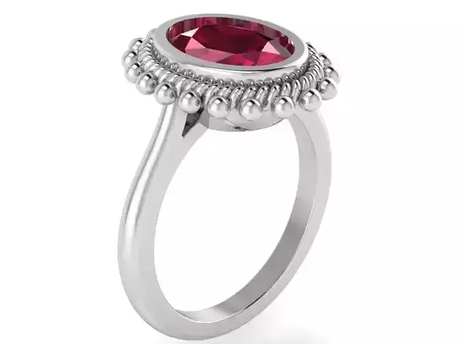 Oval Rubin Milgrain Ring 2031