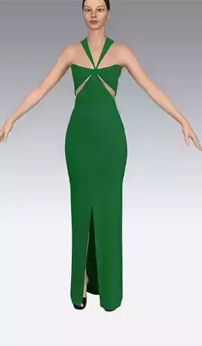 Dress emerald green color fabric Low-poly 3D model
