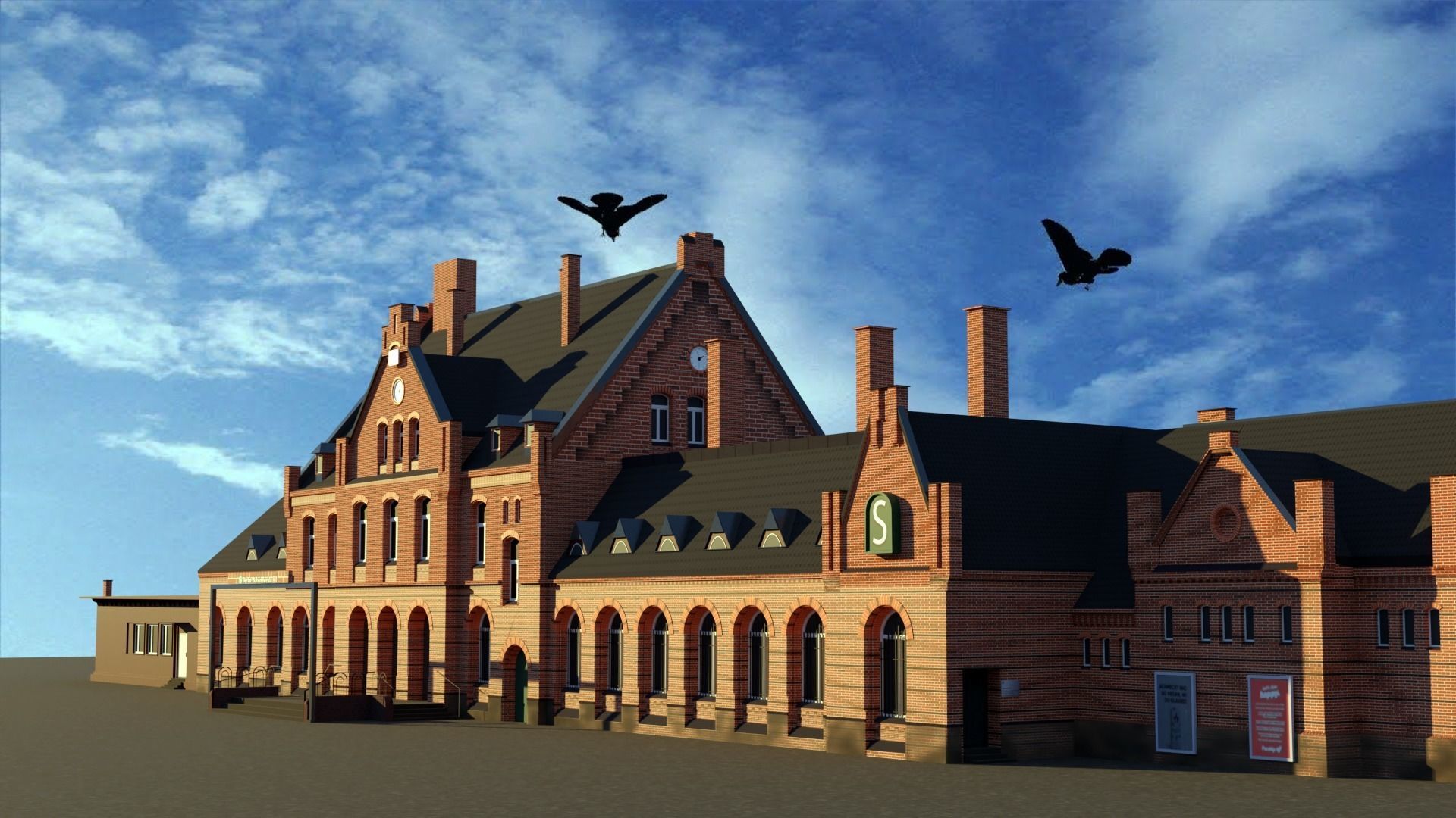 low poly railway station 3d model Low-poly 3D model_8