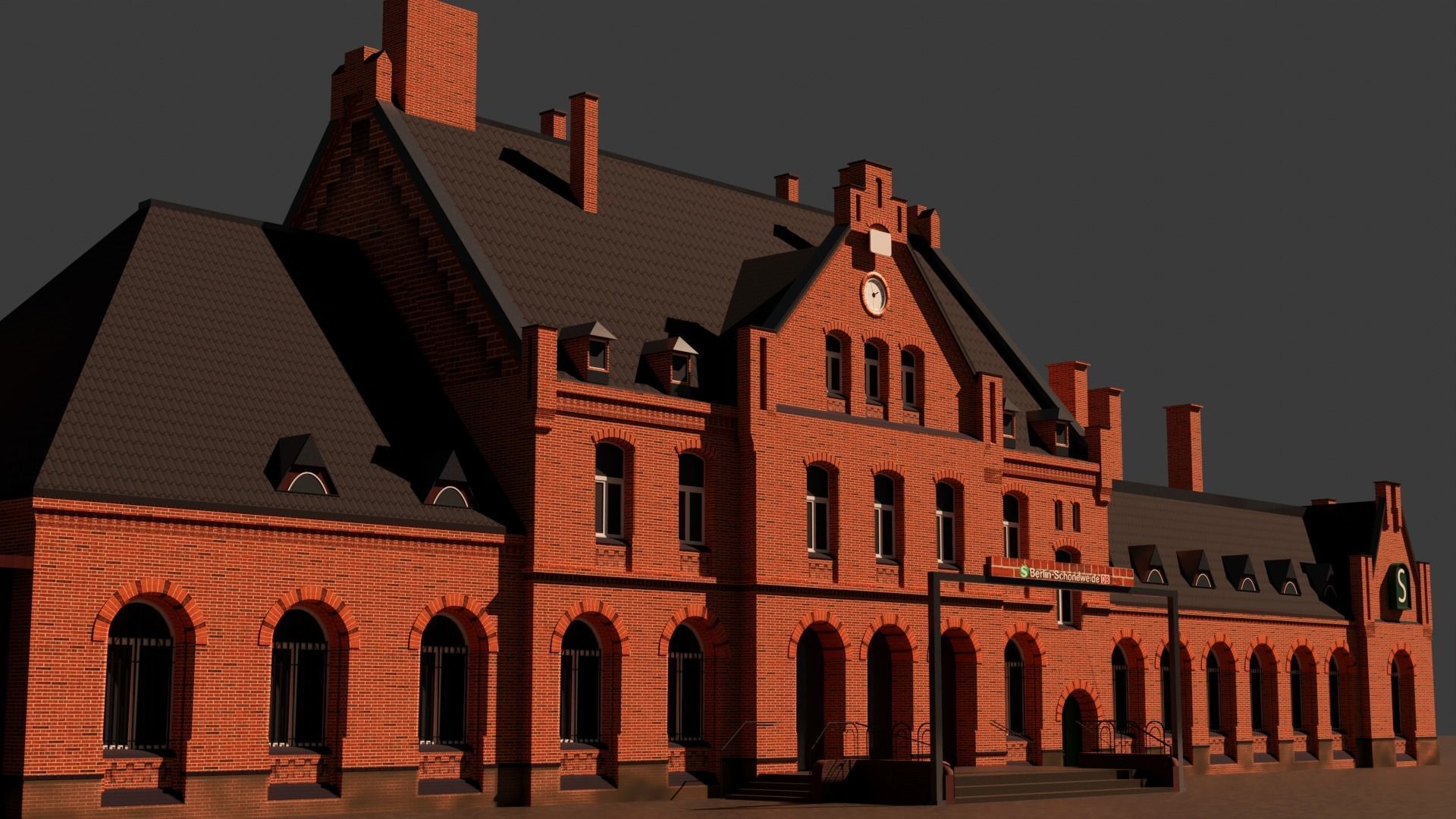 low poly railway station 3d model Low-poly 3D model_2