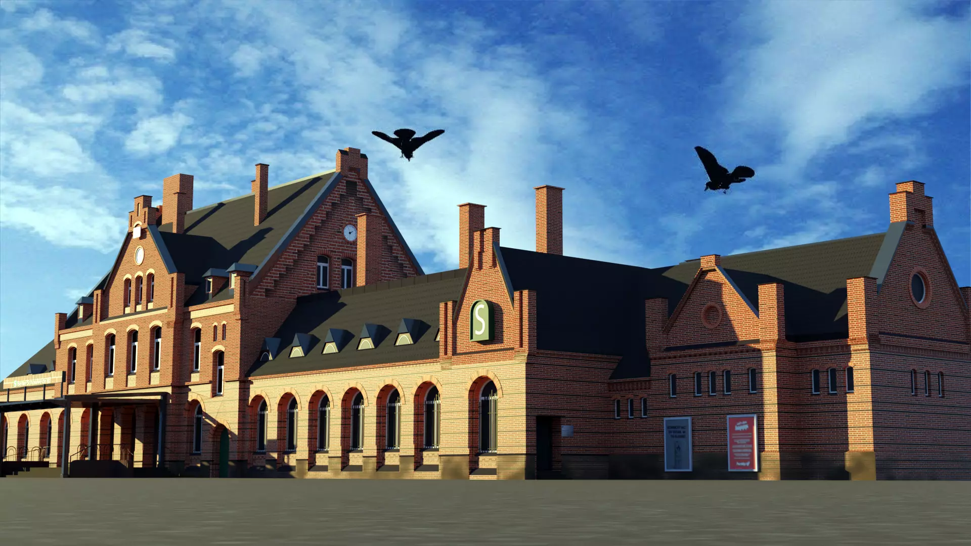 low poly railway station 3d model Low-poly 3D model_0
