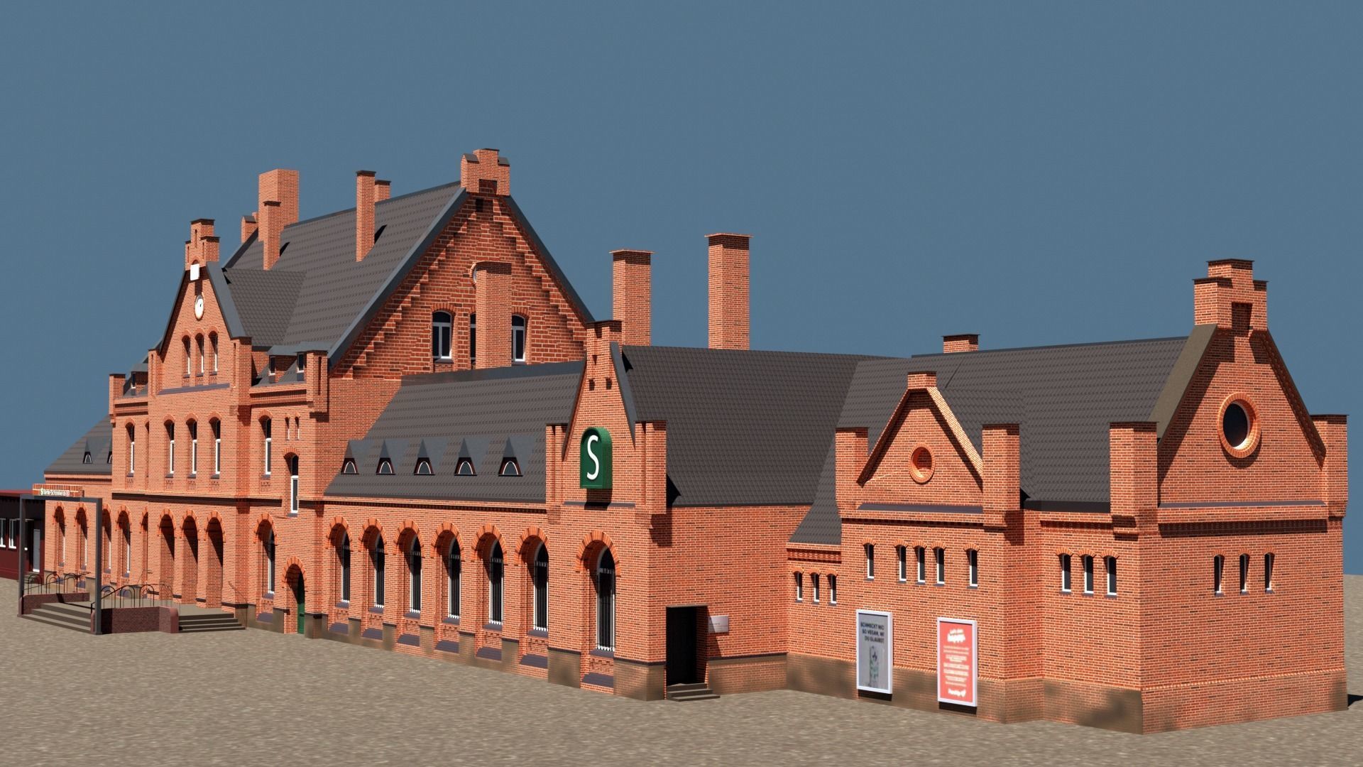 low poly railway station 3d model Low-poly 3D model_1