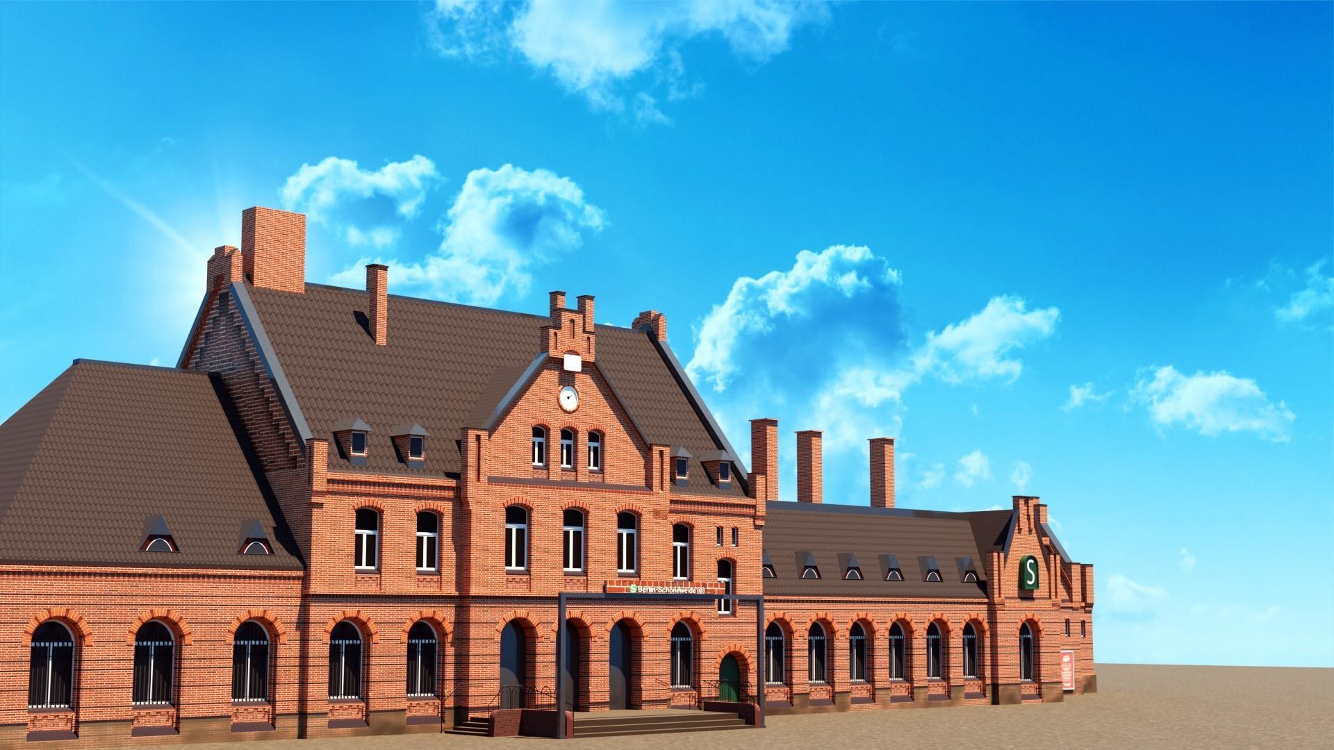 low poly railway station 3d model Low-poly 3D model_6