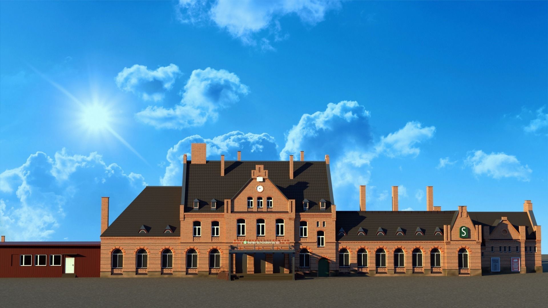 low poly railway station 3d model Low-poly 3D model_9