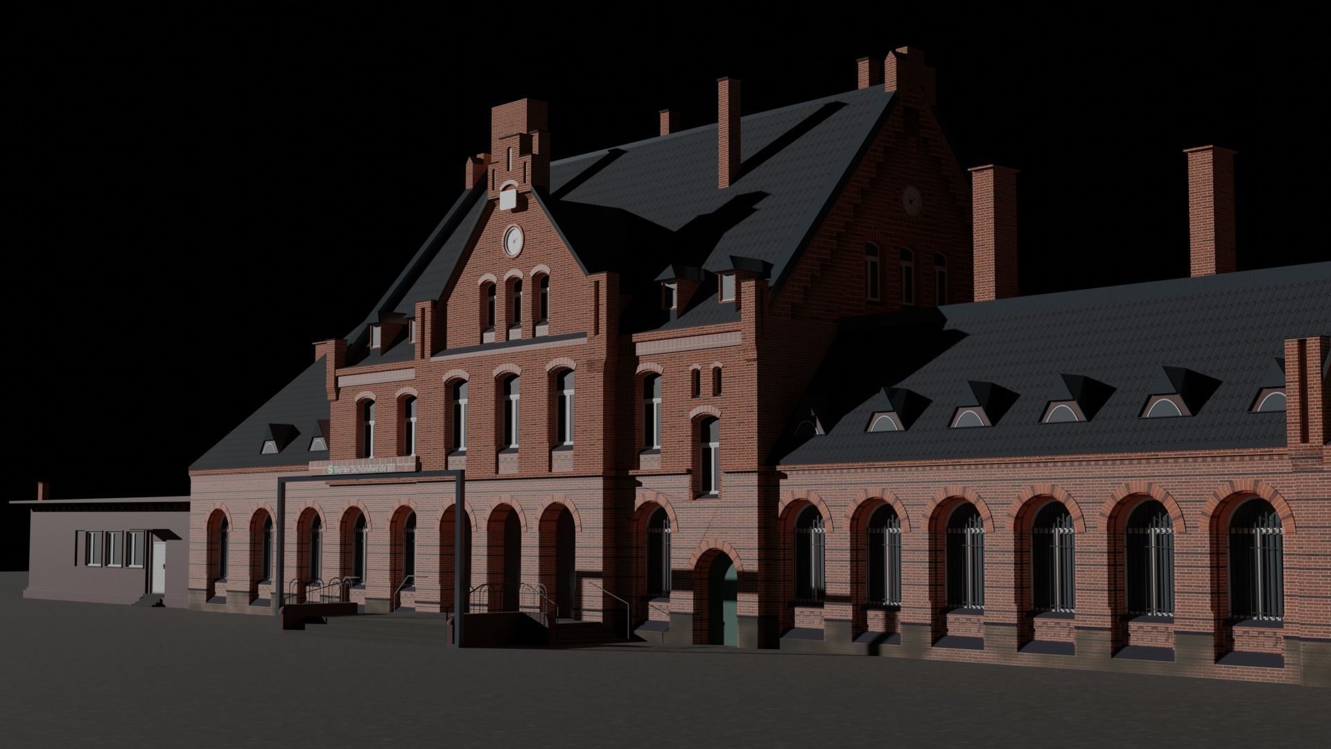 low poly railway station 3d model Low-poly 3D model_7