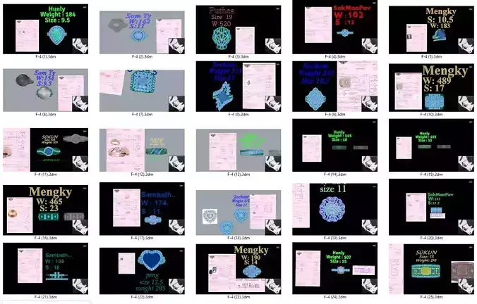 ring 40 pieces model rihone drawing 3 d rings ring