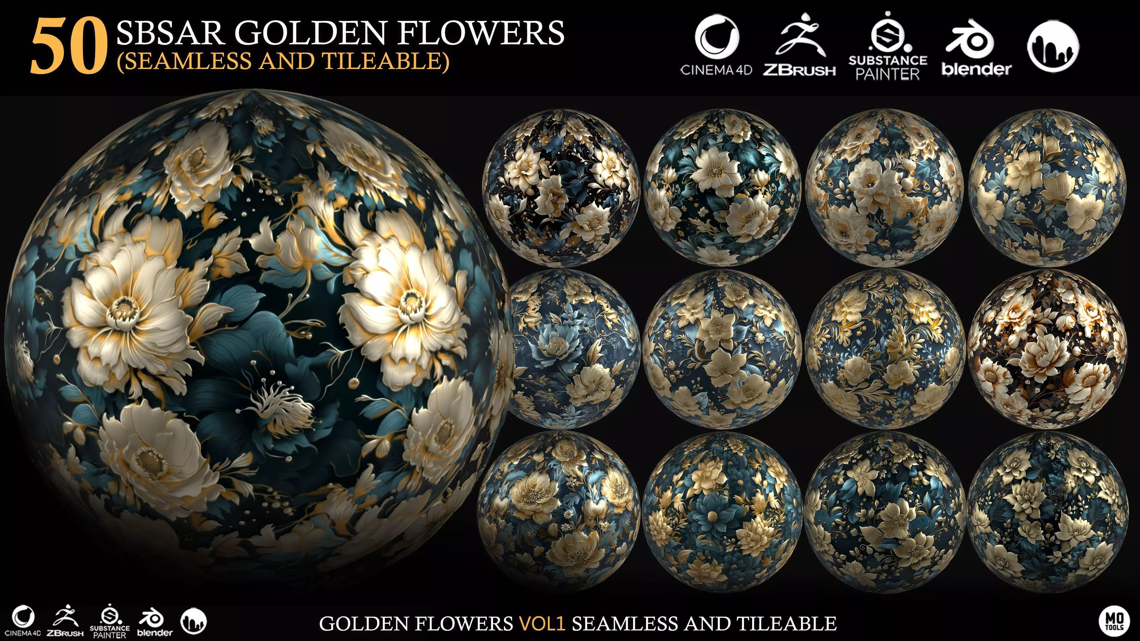 50 Golden Flowers Materials Texture_0