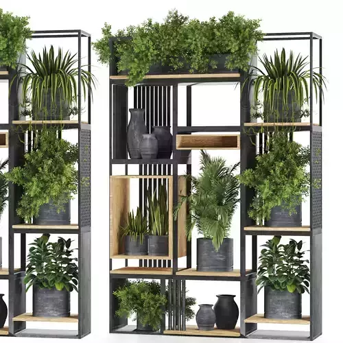 Indoor plants In Metal shelf set-89 3D model