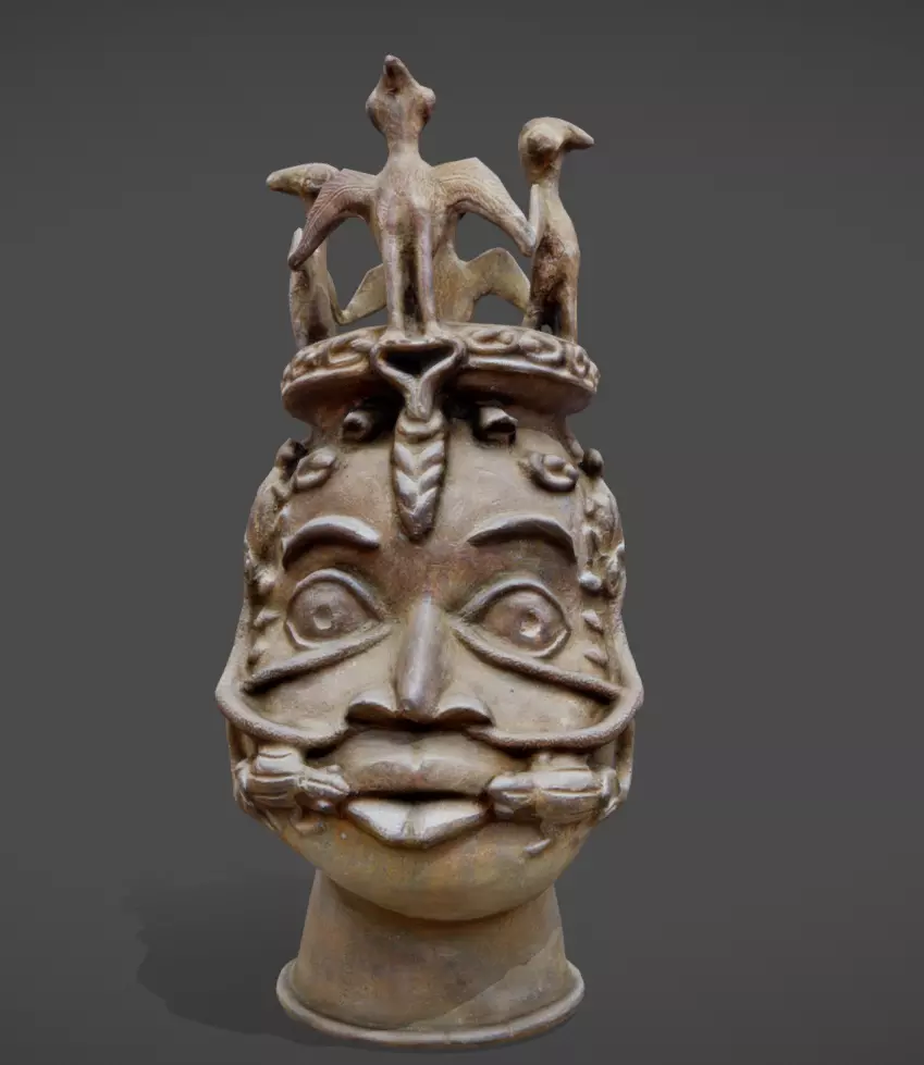 Osun Altar Head - Bronze Head and Cast Low-poly 3D model_0