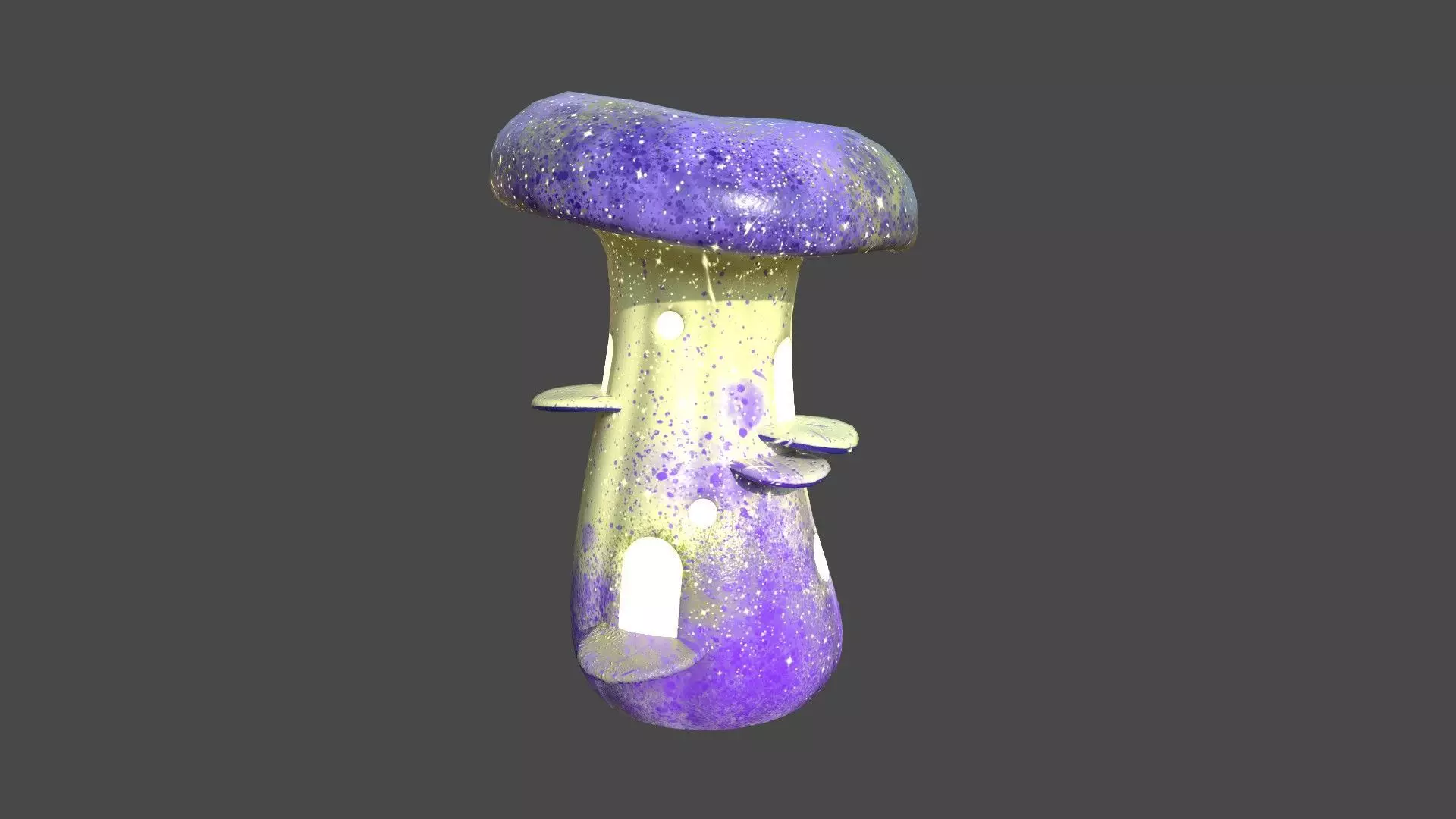 Fantasy Mushroom F08 Purple Yellow - Scene Backdrop Design Low-poly 3D model_0