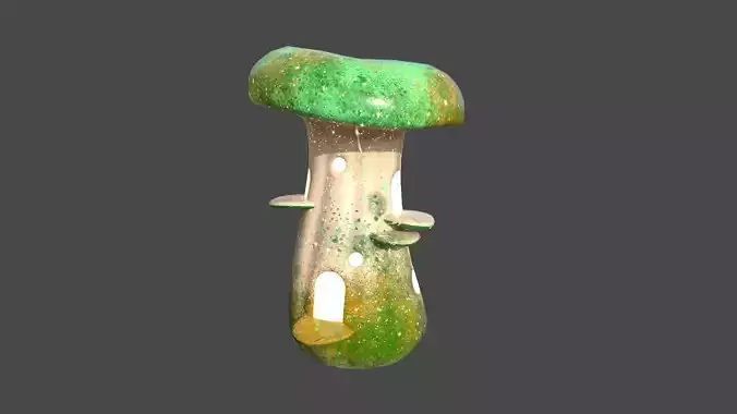 Fantasy Mushroom F09 Green Orange - Scene Backdrop Design Low-poly 3D model