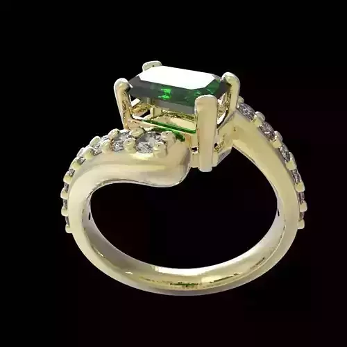 crossed arms ring emerald cut gem with diamonds 3D print model