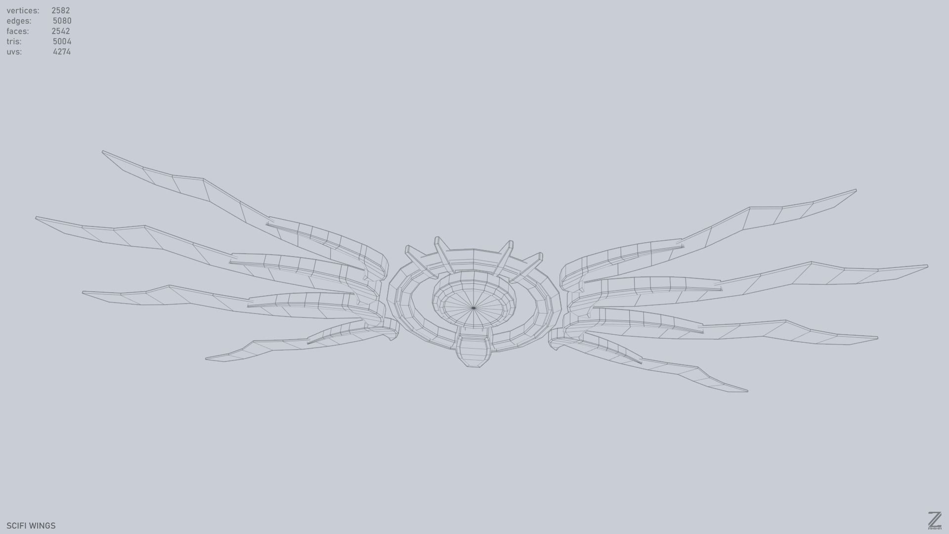 Sci fi wings Low-poly 3D model_15