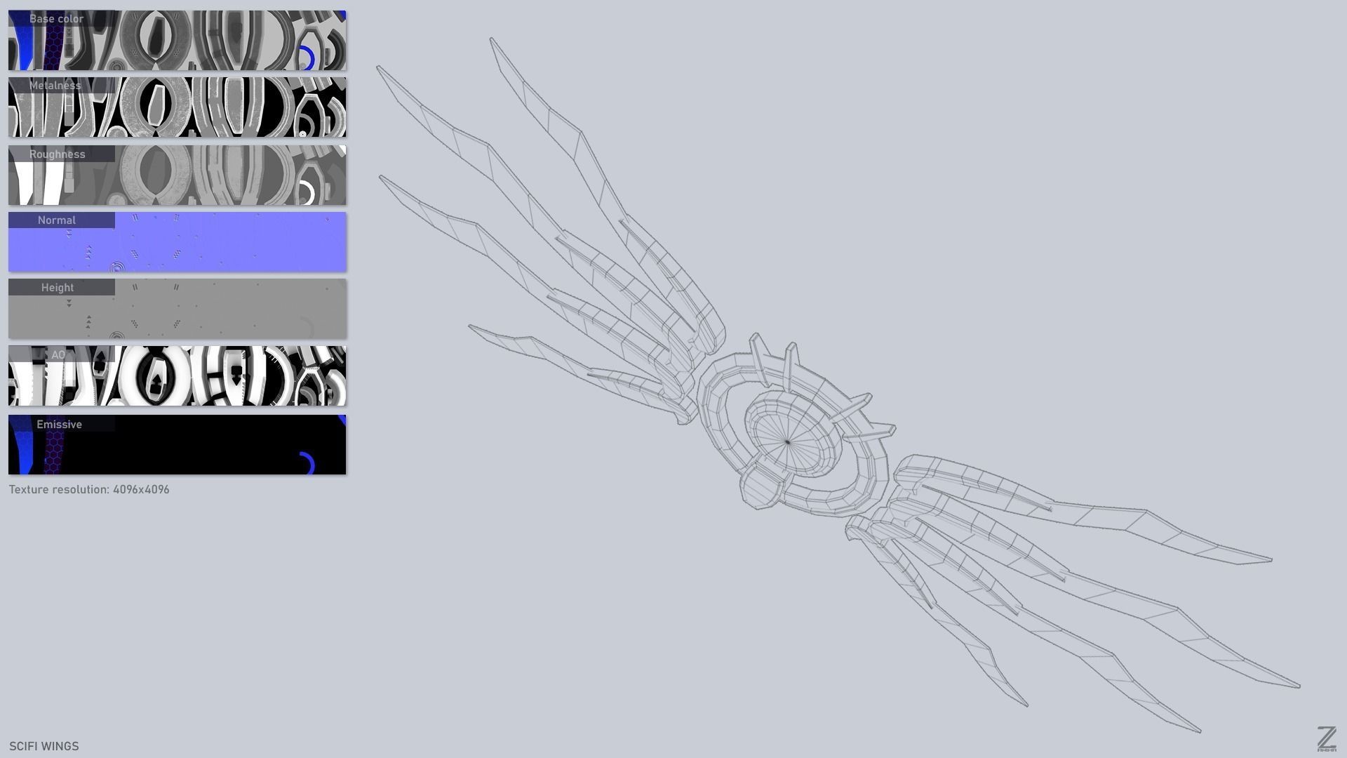 Sci fi wings Low-poly 3D model_3