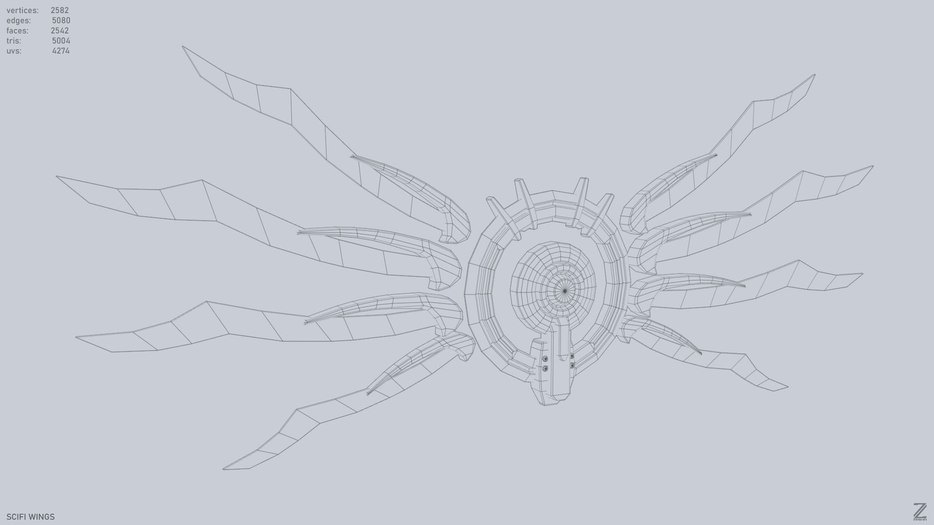 Sci fi wings Low-poly 3D model_9