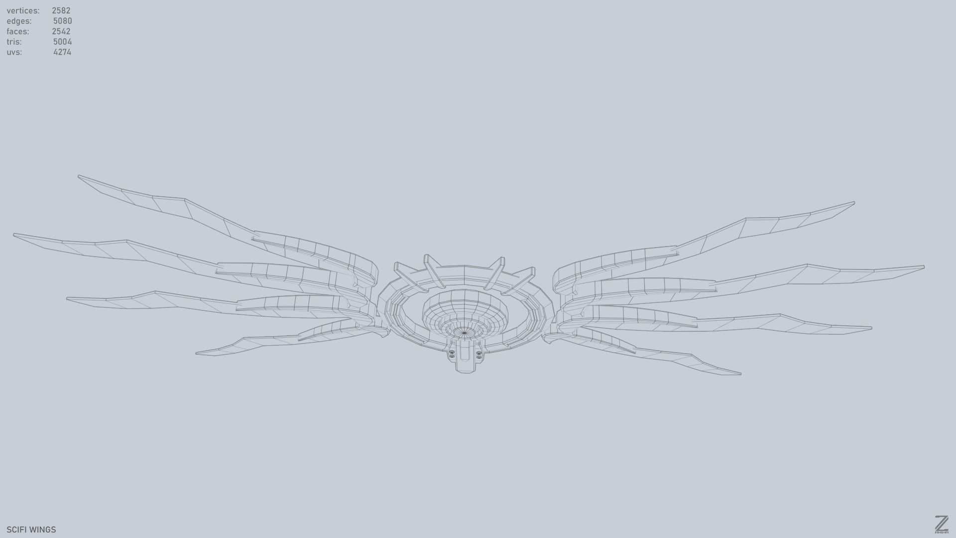 Sci fi wings Low-poly 3D model_12