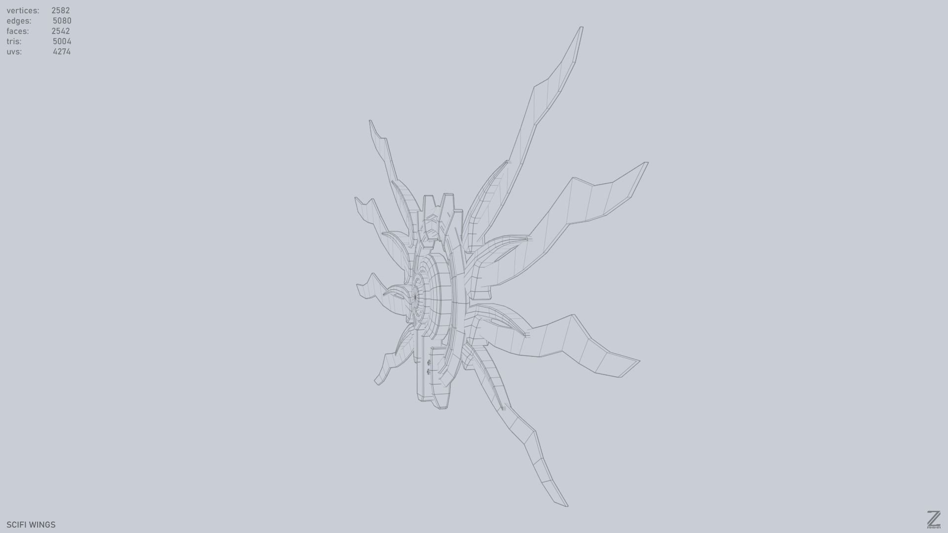 Sci fi wings Low-poly 3D model_13