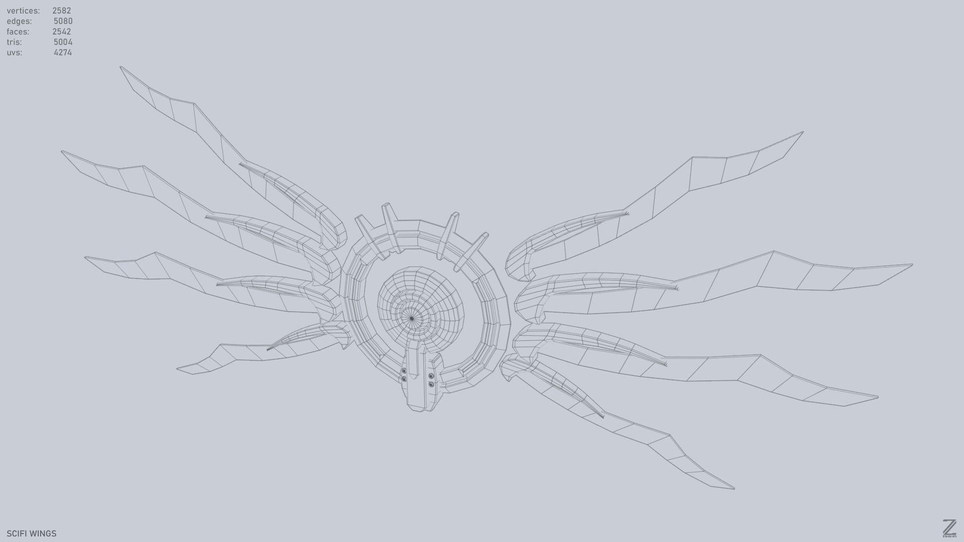 Sci fi wings Low-poly 3D model_11