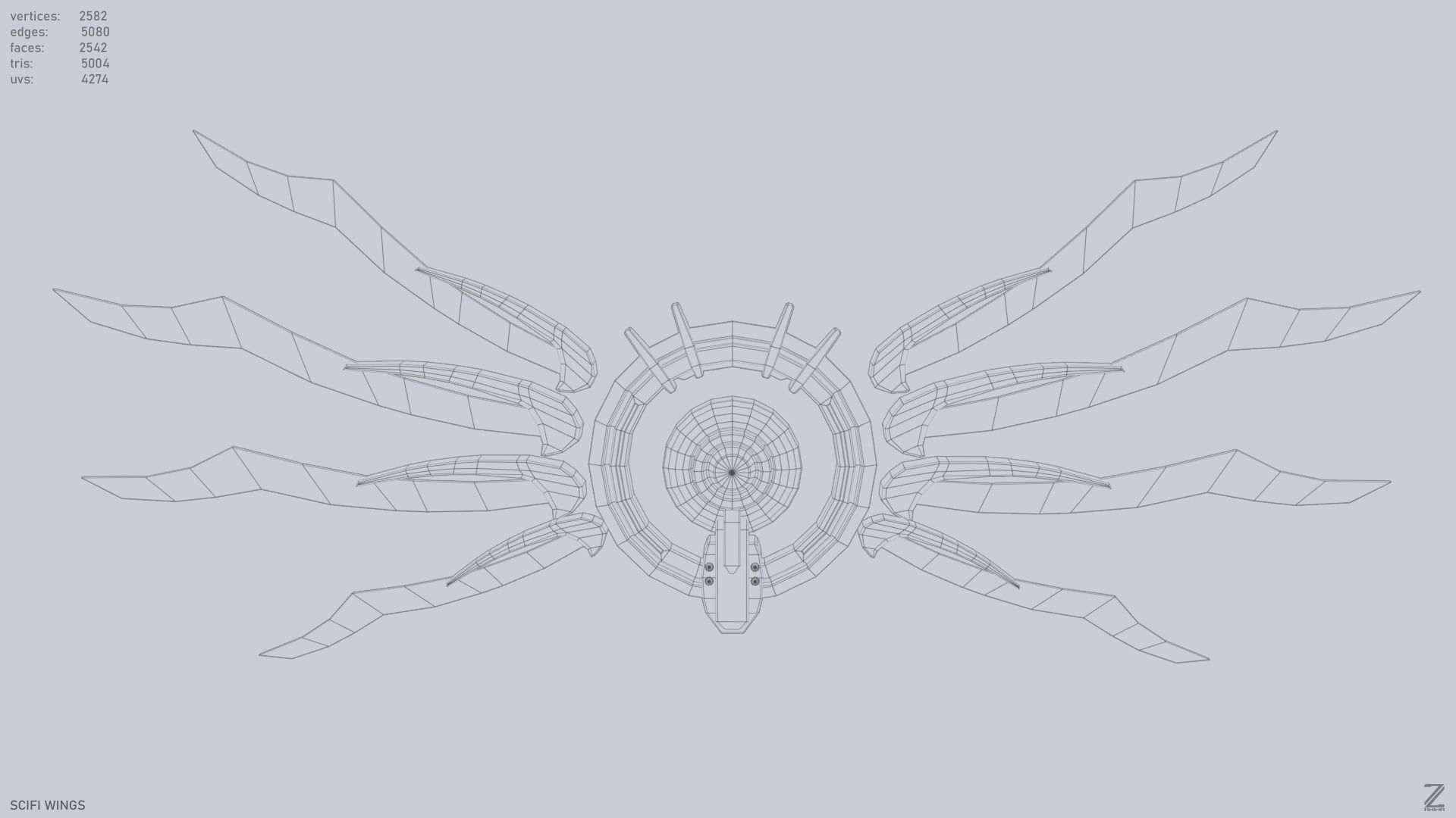 Sci fi wings Low-poly 3D model_10