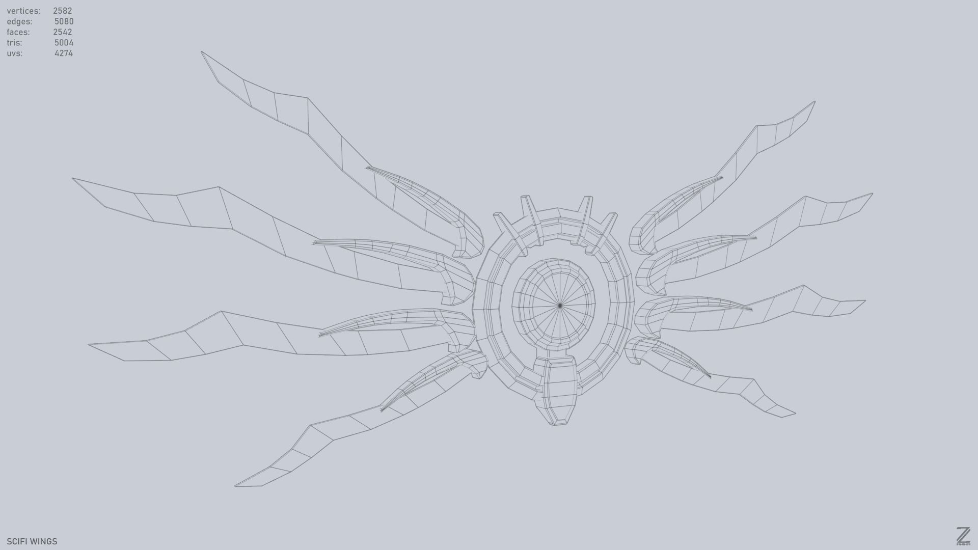 Sci fi wings Low-poly 3D model_14