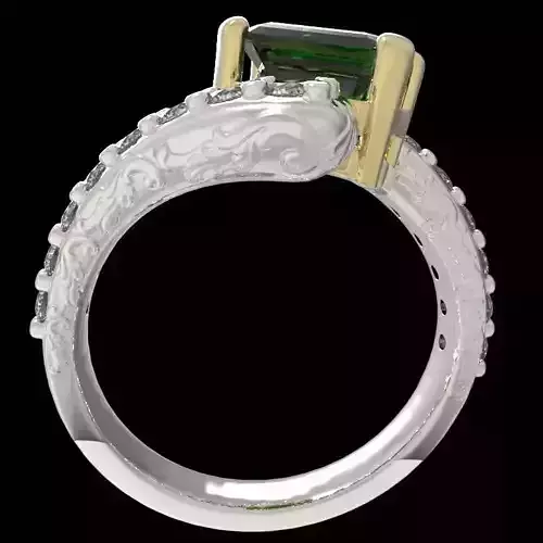 engraving crossed arms ring emerald cut gem with diamonds 