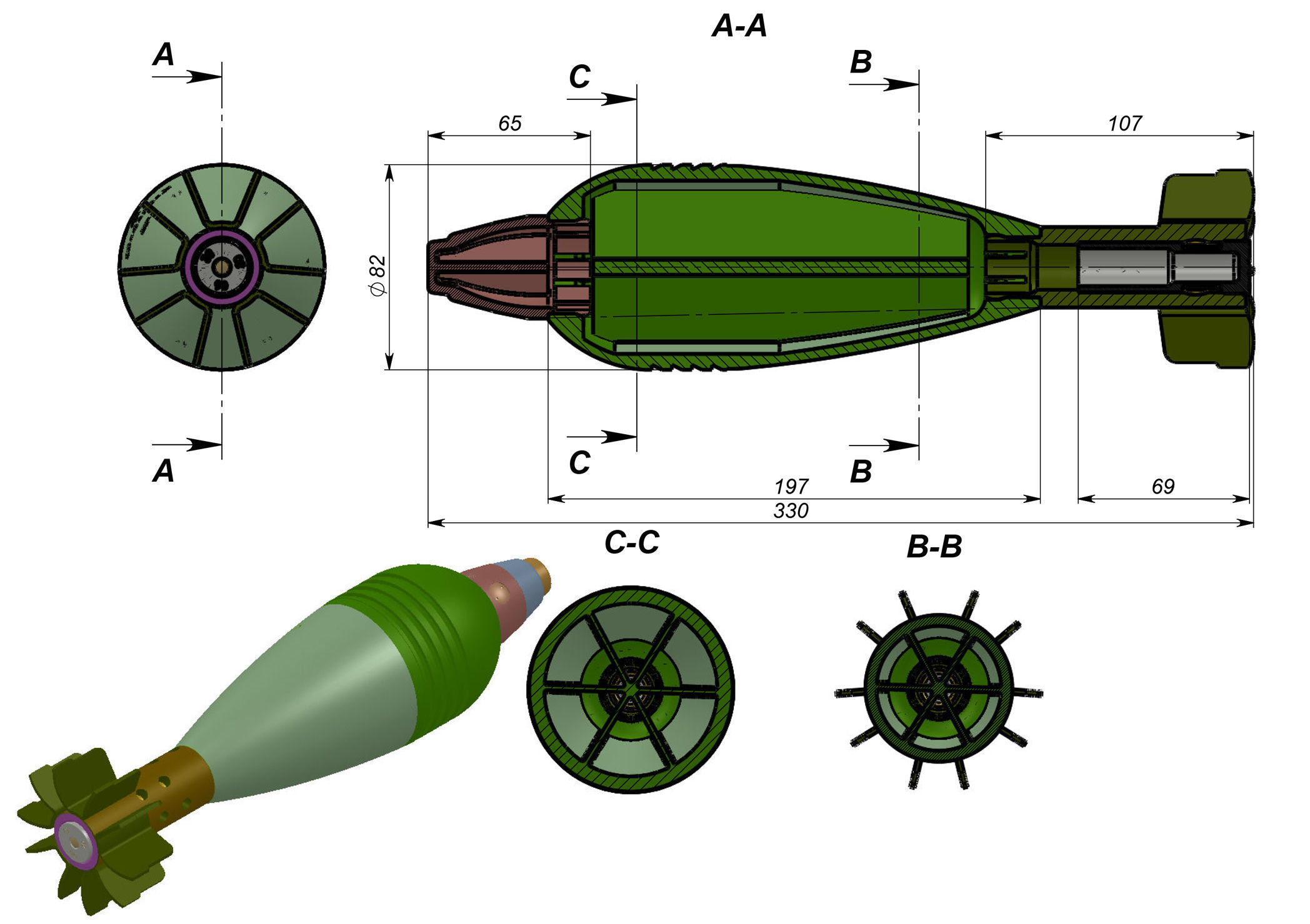 Mortar shell  Artillery mine of 82 mm caliber Training model  3D model_2