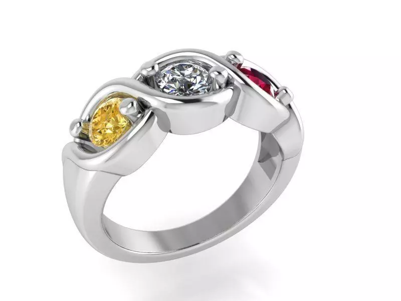 3 Stone Twisted Band Ring 2116 3D print model