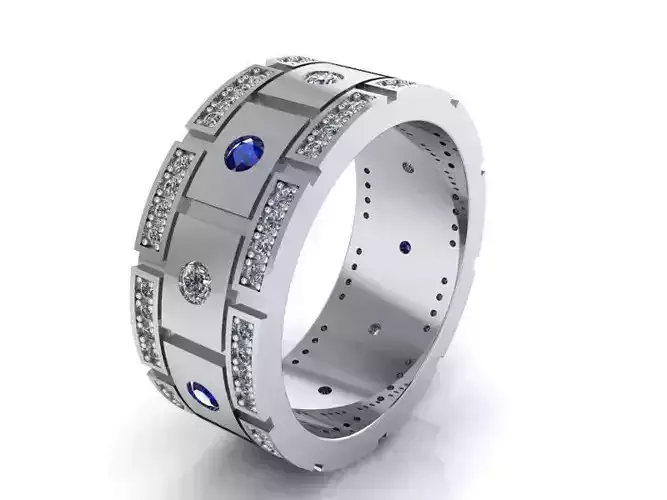 Sapphire Diamond Band Ring 2127