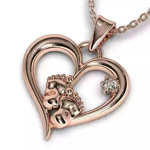Baby feet in a heart pendant 3D print model