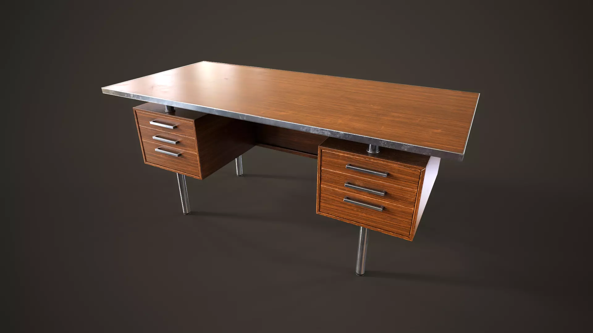 Retro office desk Low-poly 3D model