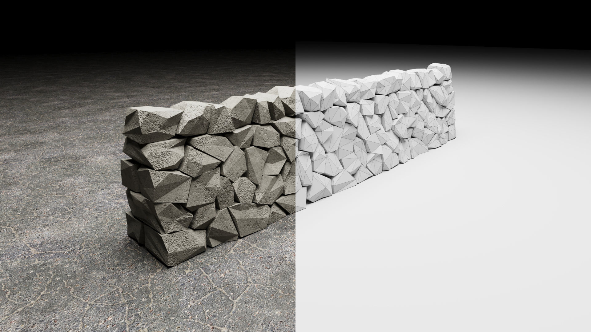 Stone Wall Low-poly 3D model_6