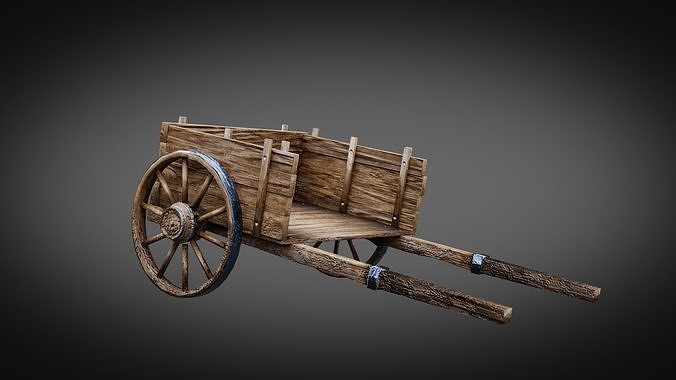 Dirty Medieval Wagon Low-poly 3D model 3