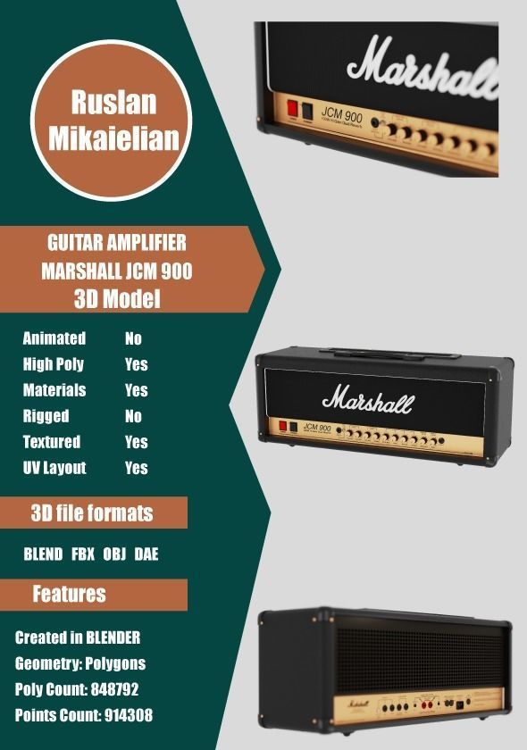 Marshall JCM 900 Guitar Amplifier 3D model_1