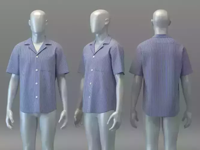  Camp Collar Stripe Short Sleeve Shirt