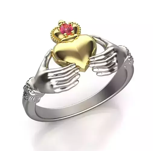 My Dear Heart Ring Gold Hands hold the Heart Ring with 2mm stone