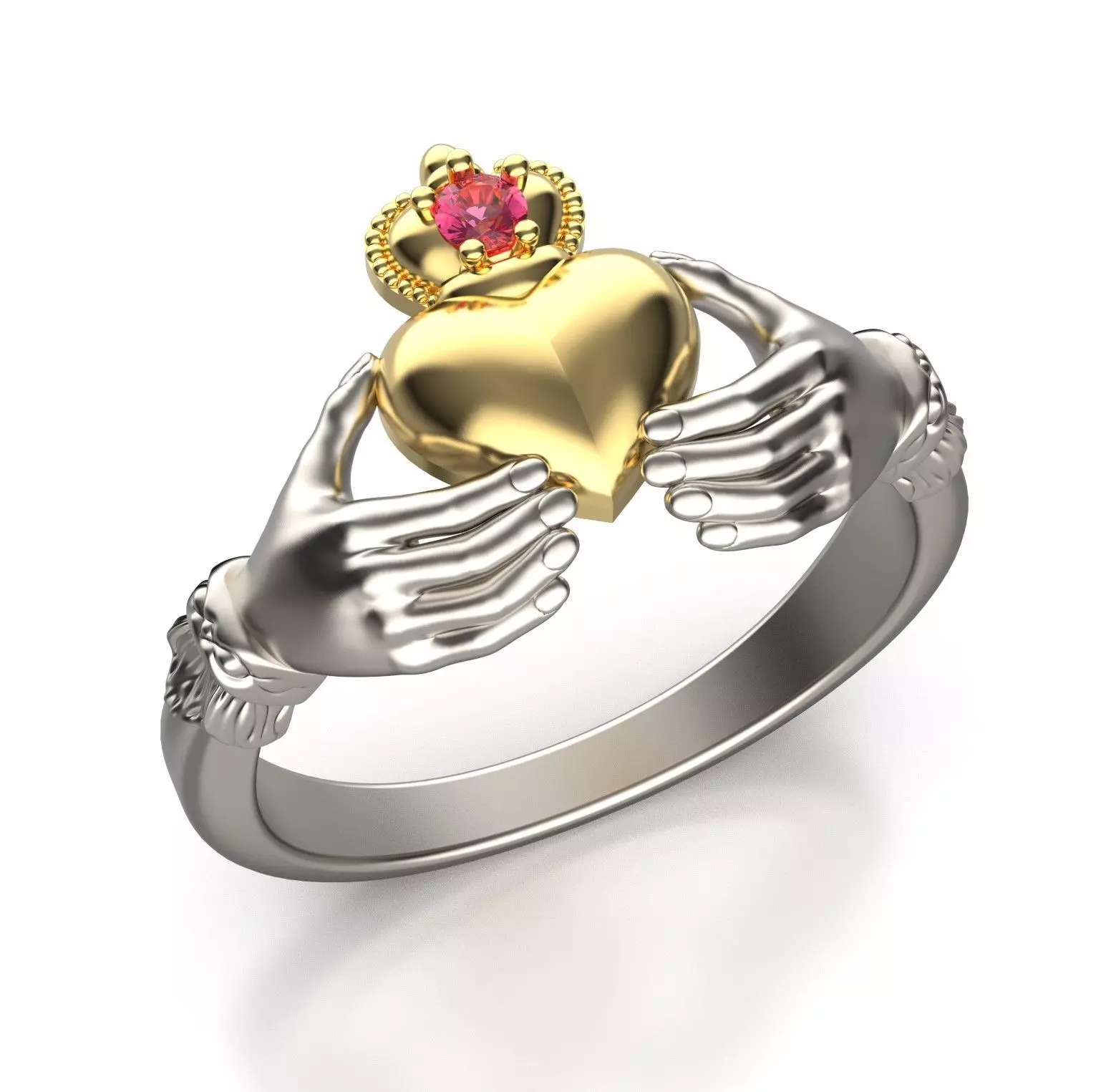 My Dear Heart Ring Gold Hands hold the Heart Ring with 2mm stone 3D print model