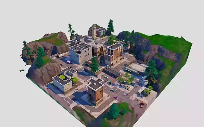 Tilted Towers - Fortnite Ingame Photogrammetry Low-poly 3D model
