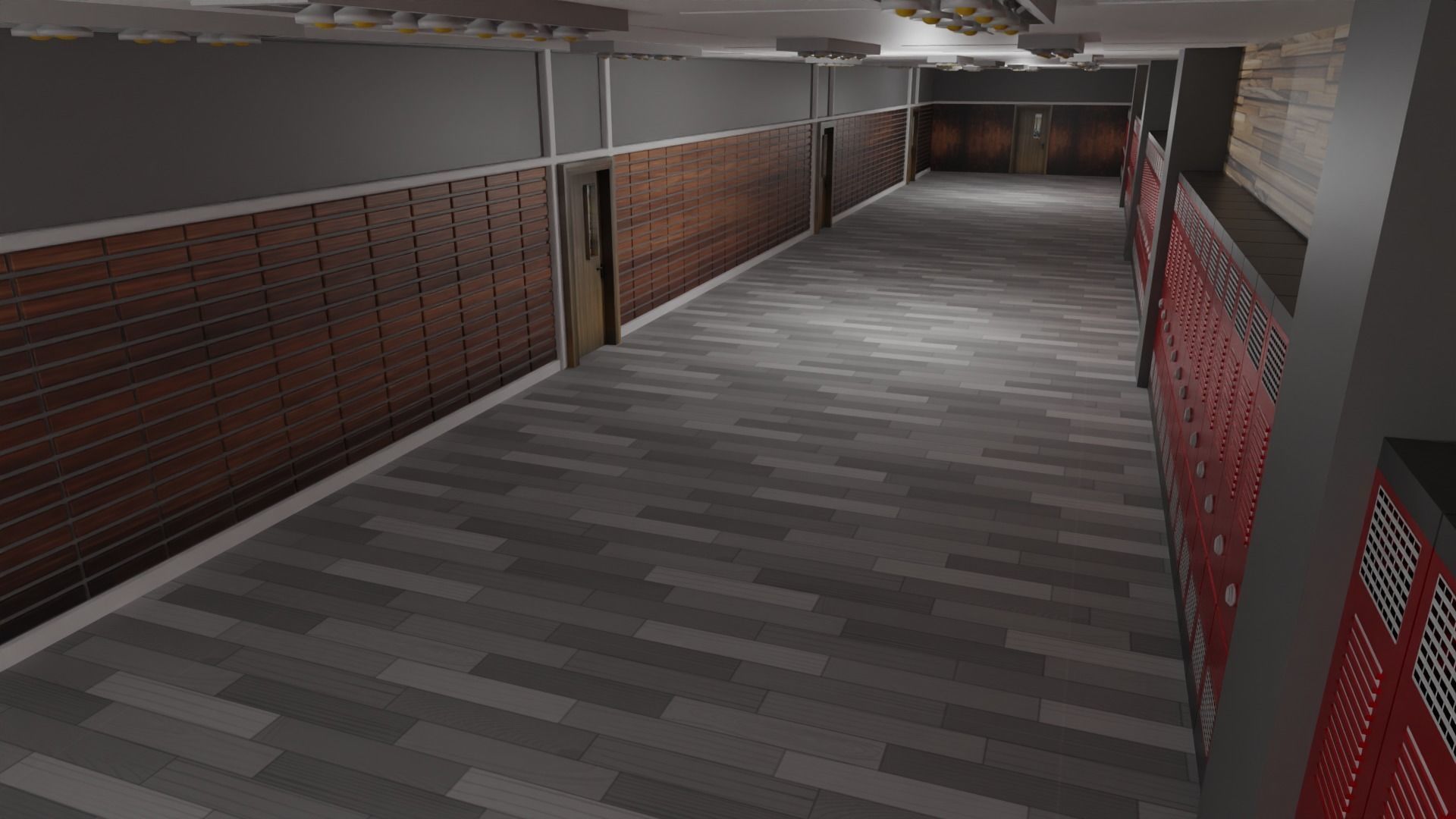 School Hallway Low-poly 3D model_3