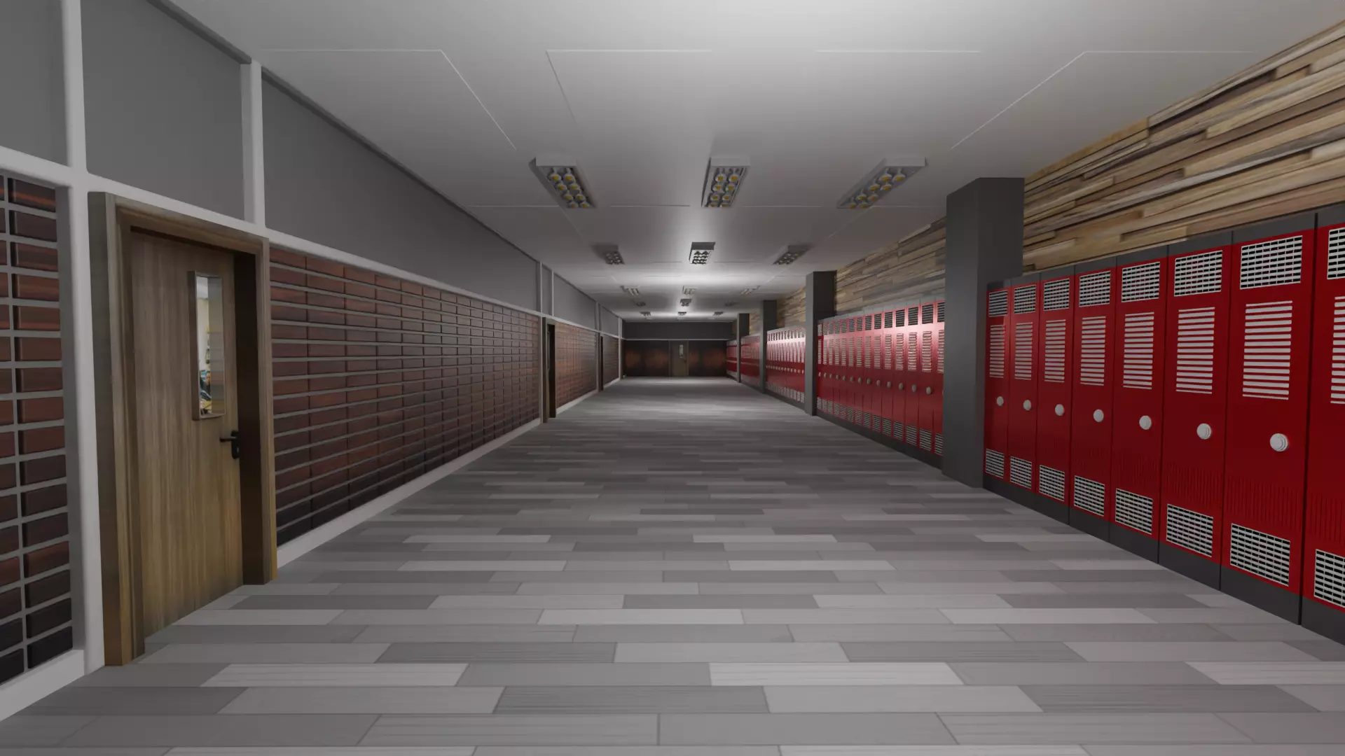 School Hallway Low-poly 3D model_0
