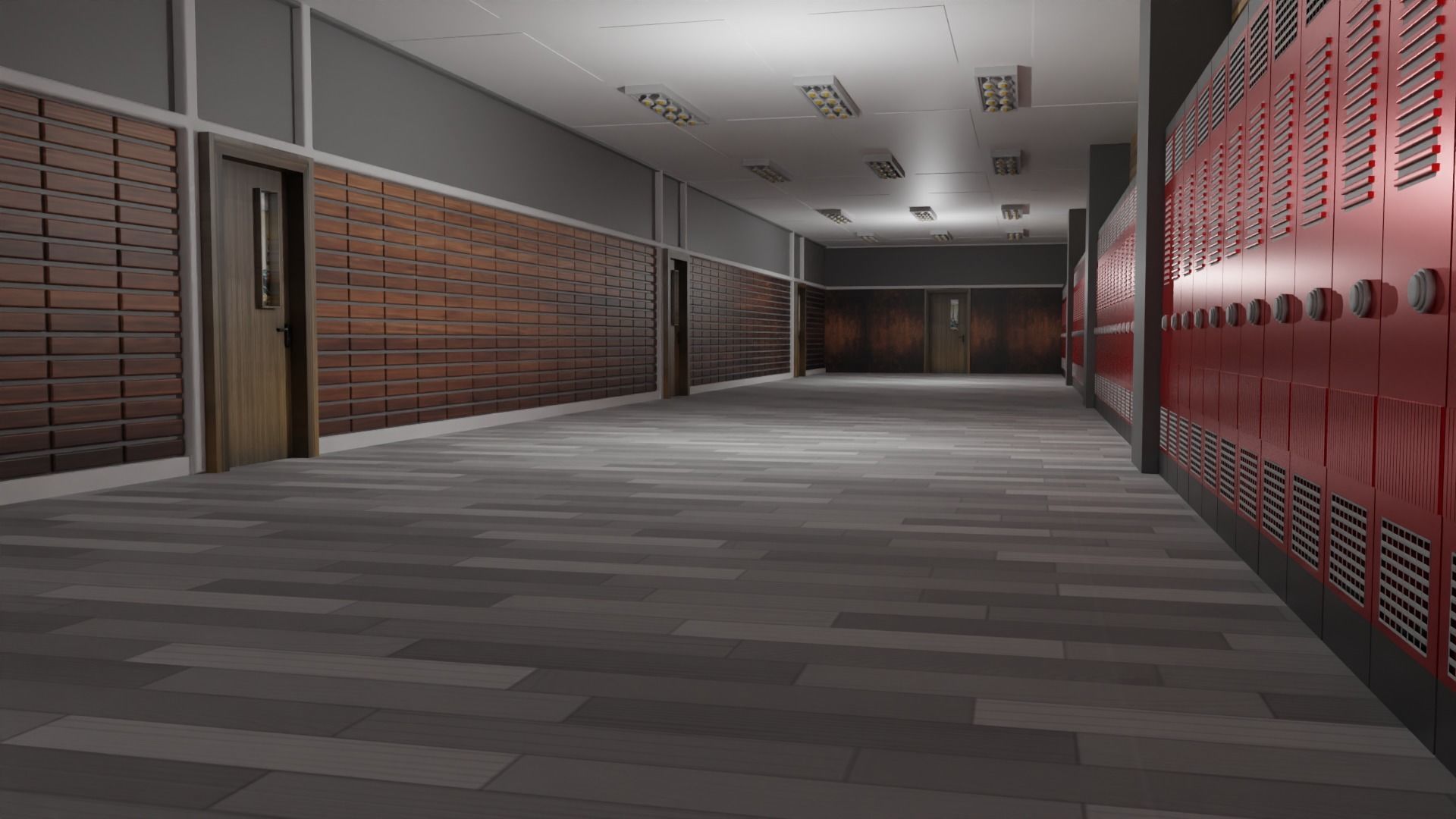 School Hallway Low-poly 3D model_1