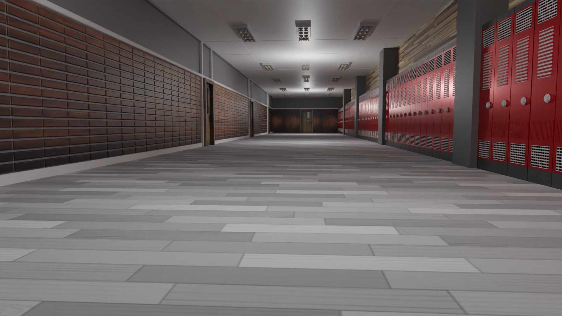 School Hallway Low-poly 3D model_6