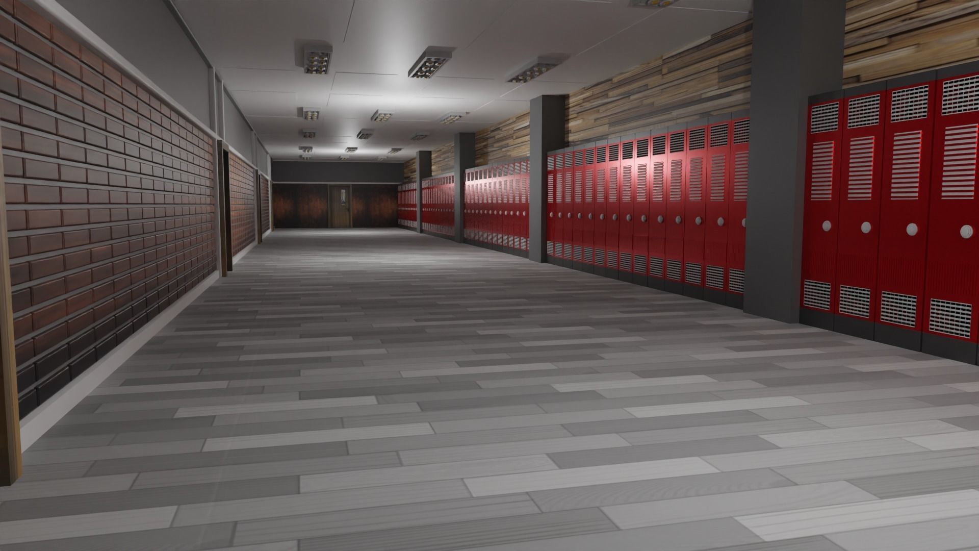 School Hallway Low-poly 3D model_5